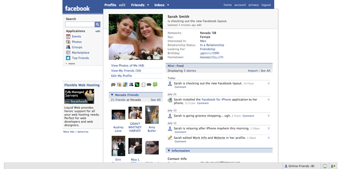 facebook page layout. New Facebook Layout